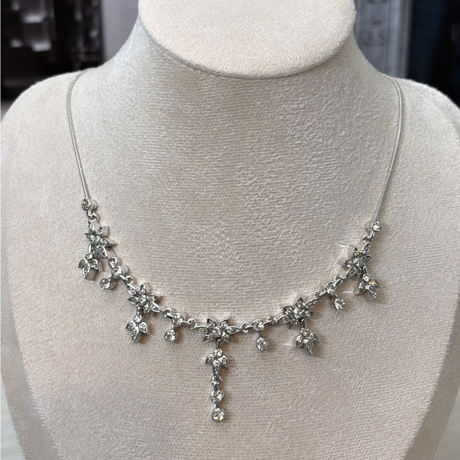 D’orlan Delicate Silver Crystal Leaf Necklace - Women Jewelry